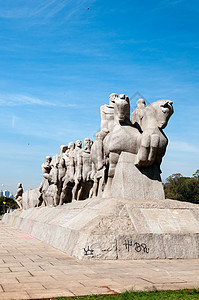 巴西圣保罗Bandeiras纪念纪念碑雕像花岗岩男人文化历史历史性艺术石头公园马匹图片