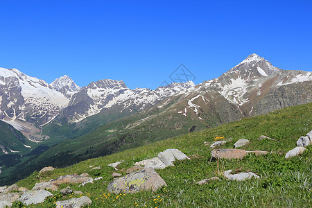 高加索绿色山脉悬崖首脑叶子绿色高度爬坡风景顶峰图片