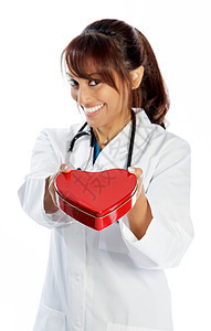 有吸引力的印度妇女孤立在白种背景上长发幸福全科浪漫护士医疗医护人员工作喜悦快乐图片