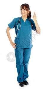 有吸引力的印度妇女孤立在白种背景上医生女性成人护士工作长发全科喜悦微笑快乐图片