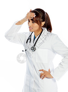 有吸引力的印度妇女孤立在白种背景上医学思维医生医疗蓝色长发职业保健护士全科图片