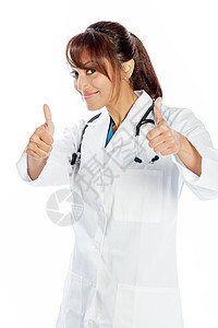 有吸引力的印度妇女孤立在白种背景上医学全科微笑成人医疗蓝色幸福工作保健长发图片