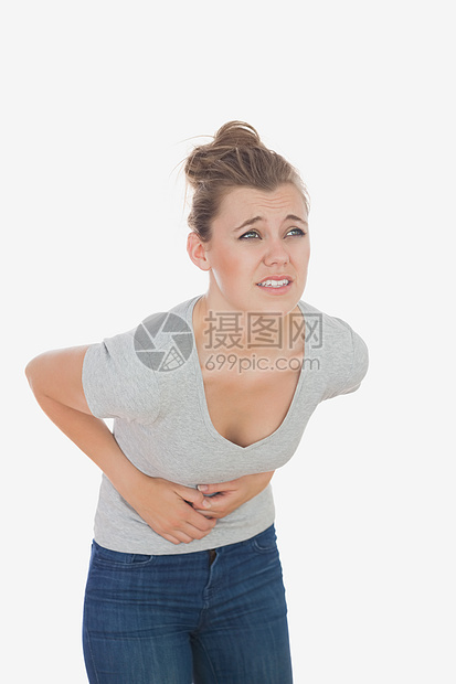 受月经疼痛折磨的妇女表情经期女性腹痛痛苦疾病女士肚子悲伤图片
