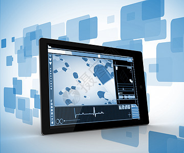 数字平板电脑上的药片图片