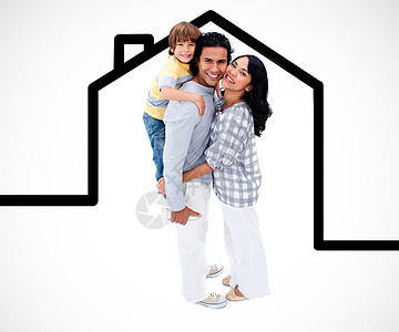 幸福的家庭站在一个房屋插图旁图片