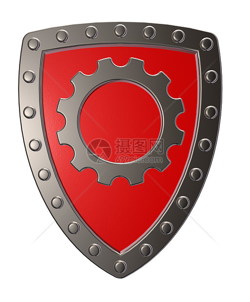 带齿轮的盾牌车轮机器金属安全机械工业防御插图图片