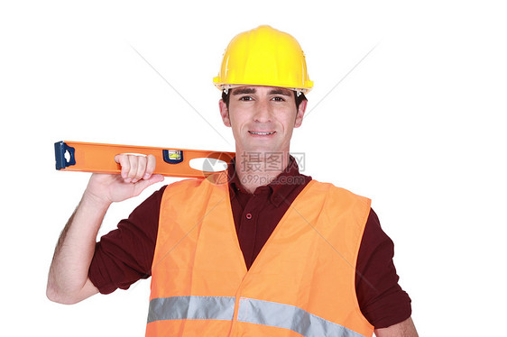 具有精神水平的构建器黄色工业贸易木匠安全工人男性领班熟练工帽子图片