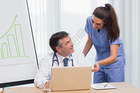 医生和护士讨论笔记本电脑上的东西图片