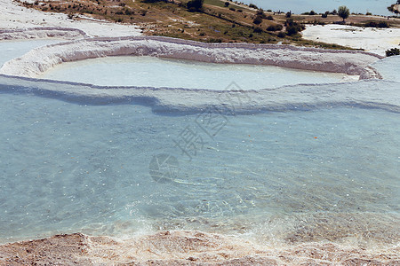 土耳其希拉波利斯的帕穆卡勒自然湖泊盆地假期青色碳酸盐旅游洗澡水池旅行游客地质学图片