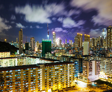 香港晚上的天线住宅市中心公寓居所景观民众城市房屋建筑住房图片