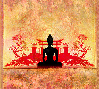 佛像 亚洲背景景色的光环历史领导者寺庙精神插图智慧避难所艺术风格雕塑图片