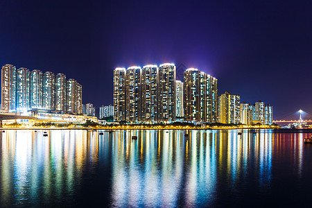 夜间在香港的公寓楼大楼住宅建筑房屋民众居所天际住房图片