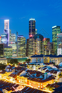 晚上新加坡城市天际旅行码头蓝色地标天空景观市中心场景反射金融图片