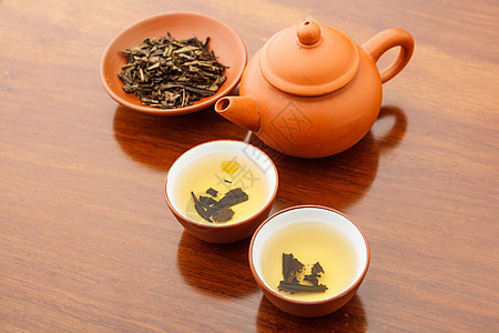 中国干茶和喝茶饮料茶壶陶器木头竹子草本植物传统工夫食物飞碟图片