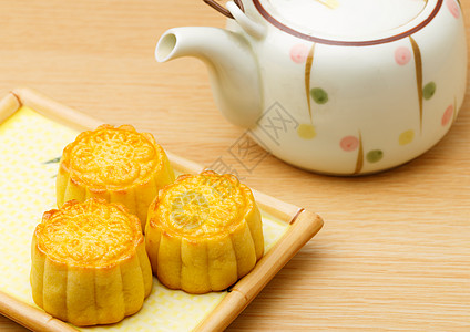 月饼和茶壶面包月饼传统蛋糕盘子图片