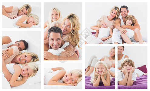 家庭在床上的聚居图片