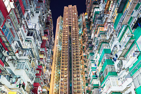 香港过度拥挤的住宅楼 拥挤不堪住房房屋公寓人口天空建筑天际图片