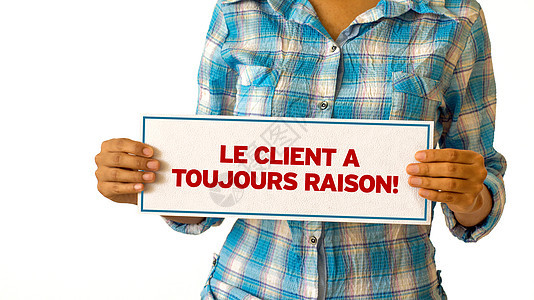 客户总是对的法语答案消费者口号解决方案商业女士卓越价值观质量卡片图片