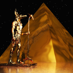 阿努比斯金子金字塔插图渲染雕像冥想神话魔法3d法老图片