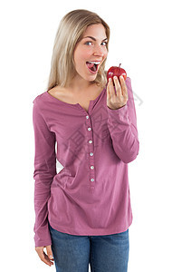 年轻女人准备吃苹果图片