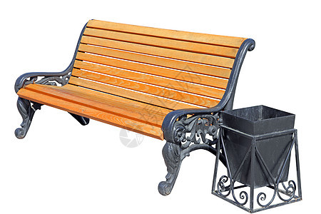 白色背景上孤立的木板椅 骨灰轮闲暇长椅装饰品孤独金属时间座位手工业花园休闲图片