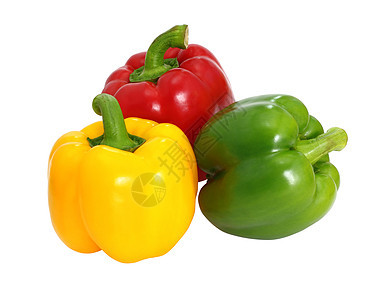 红绿色和黄黄色的甜胡椒 在白色背面隔离营养水果厨房辣椒团体蔬菜植物食物农业烹饪图片
