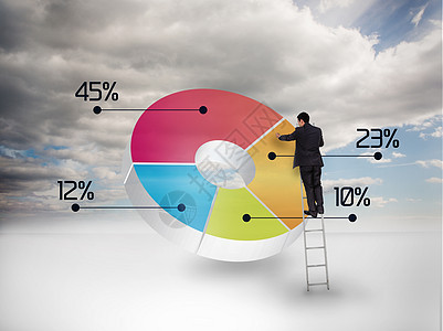 商务人士画一个彩色的馅饼图表图片