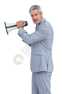 高傲的商务人士用大喇叭装扮图片