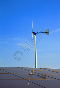 风涡轮机和太阳能电池板光伏绿色生态力量天空太阳风车发电机环境旋转图片