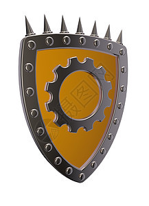 带齿轮的盾牌机器金属机械工业安全防御车轮插图图片
