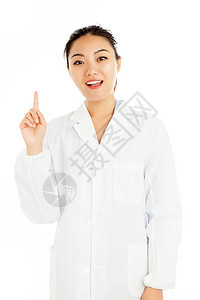 有吸引力的亚洲女孩 20岁在演播室拍摄解决方案医学科学喜悦医疗保健白大褂幸福微笑黑发图片