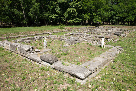 希腊迪翁的废墟旅游女神雕像石头鹅卵石地面寺庙路面宗教小路图片