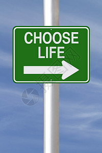 选择生命堕胎标志单程蓝色亲生活交通天空路标绿色箭头图片