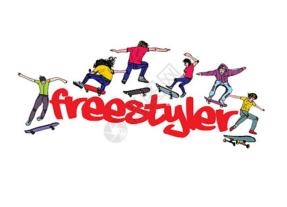 城市滑冰队向量艺术创造力孩子滑冰男生木板活动溜冰者滑板娱乐插图图片