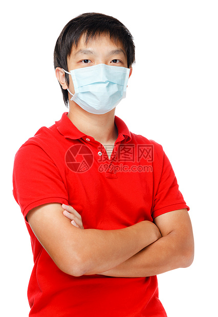 戴面罩的亚裔男子白色男生面具红色青少年口罩男性疾病男人图片