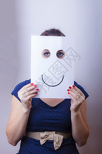 拥有工作表的女商务人士标语办公室面孔情感木板推介会女孩商业符号表情图片