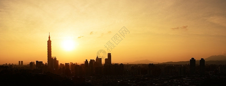 台湾101大楼台北日落城市风景建筑景观住宅摩天大楼首都太阳天空城市地标橙子背景