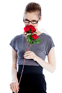 演播室30次拍摄的有吸引力的caucasian女孩商务玫瑰白色腰部浪漫冒充喜悦幸福成功红色图片
