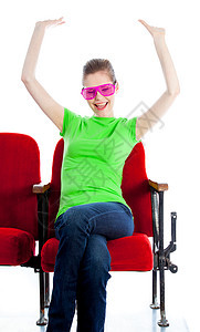 演播室30次拍摄的有吸引力的caucasian女孩绿色女性歌剧微笑幸福电影天鹅绒喜悦眼镜剧院图片