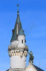 纽施旺斯坦城堡地标建筑风格骑士历史蓝色故事童话堡垒全景图片