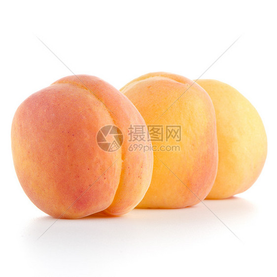 三个甜甜桃子工作室甜点宏观阴影农业白色剪裁水果橙子图片
