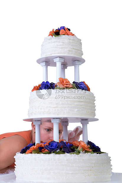 最终修饰彩礼婚礼蛋糕焦点食物手帕艺术家装潢工匠糕点面粉选择性建筑图片