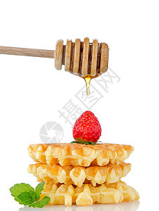 松饼和草莓蛋糕食物蜂蜜浆果盘子面包糕点晶圆液体小吃背景图片