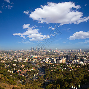 洛杉矶市中心 加利福尼亚州天际线景观商业摩天大楼高楼市中心建筑物蓝色建筑学地标天空图片