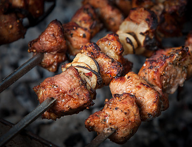 Shish 烤肉串晚餐庆典猪肉腌料饥饿午餐厨房贝叶香料胡麻图片