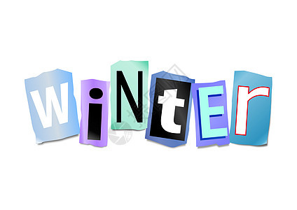 冬季概念插图白色打印季节字母天气蓝色图片