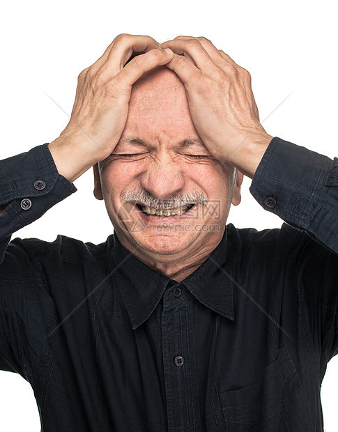 老年男子疼痛疾病伤害男性担忧医疗情绪化男人白色生活图片