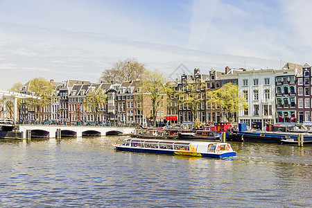 荷兰阿姆斯特丹 船船浏览情况船屋天空城市城景蓝色街道建筑景观白色首都图片