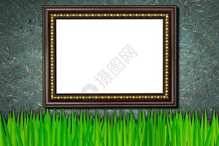 草草和旧木柴背景的框架边界空白绿色乡村照片艺术木头墙纸图片