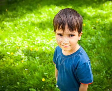 可爱男孩站在草地上图片